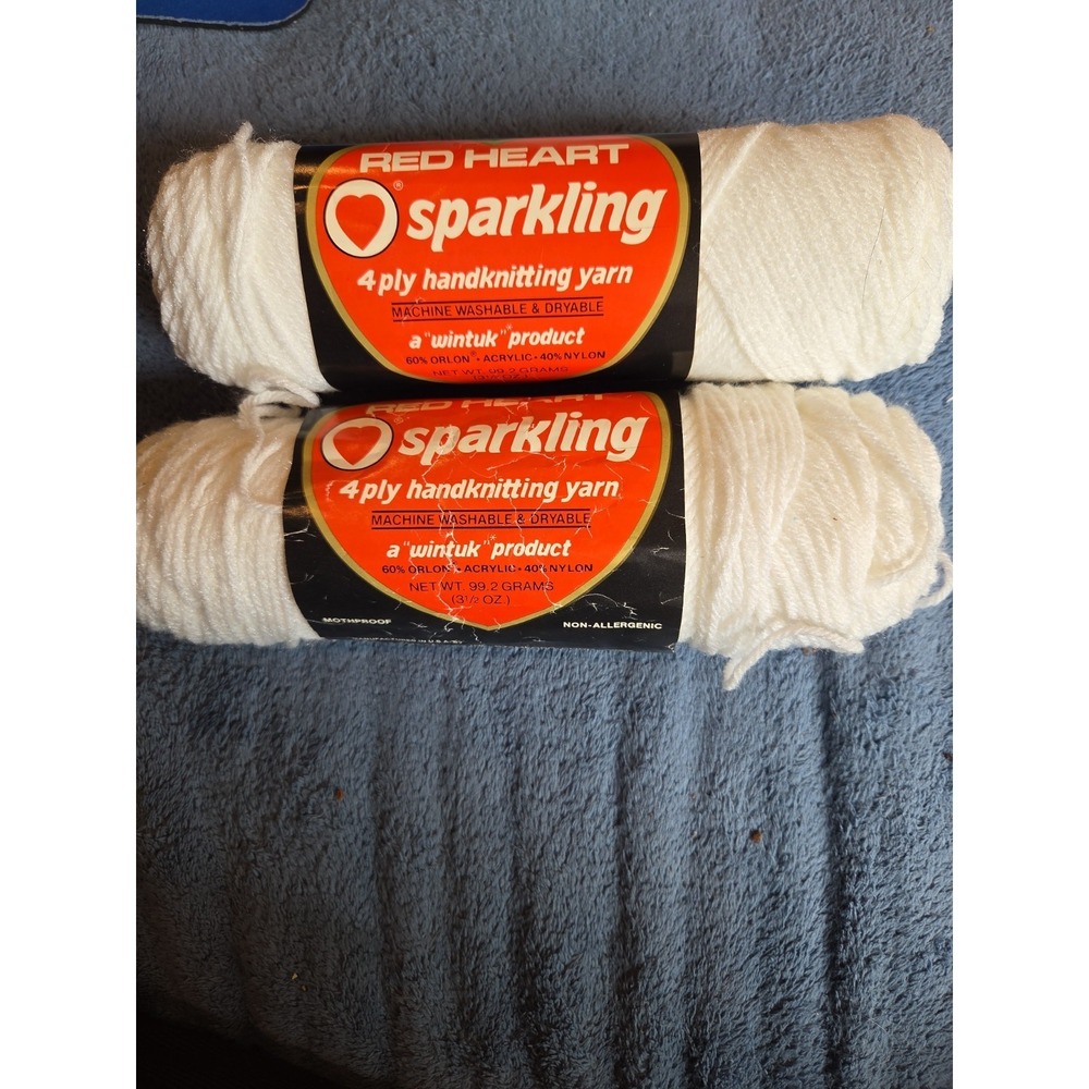 Vintage Red Heart Sparkling Wintuk 4 Ply Yarn - 1.5 Skein #100 White Washable